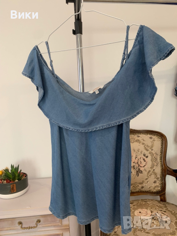 Дамски топ от мек деним в размер 38, М, снимка 11 - Корсети, бюстиета, топове - 44670360