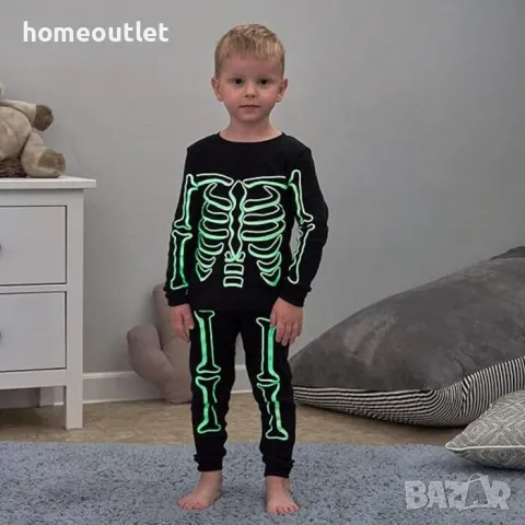 Детска памучна пижама - светещ скелет, различни размери, снимка 3 - Детски пижами - 47678412