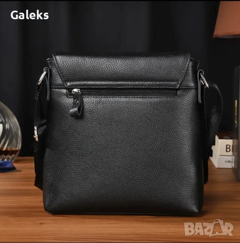 Мъжка луксозна правоъгълна кожена чанта за през рамо /Черна естествена кожа!, снимка 2 - Чанти - 50557117
