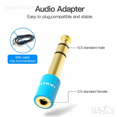 Преходник Адаптер Сединител 6.5mm Ст.Жак към 3.5mm Ст.Жак Vention VAB-S01-L Adapter Str.Jack - Str.J, снимка 5 - Кабели и адаптери - 36442711