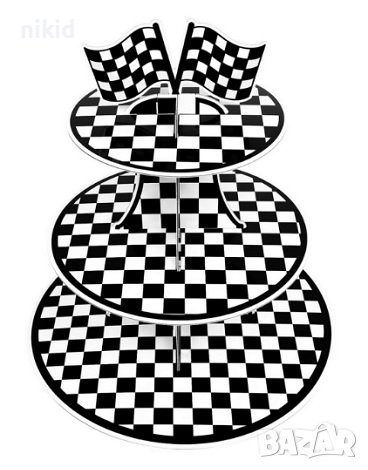 черно бели квадрати Рали шах мат 3 етажна Триетажна поставка стойка за мъфини картонена кексчета