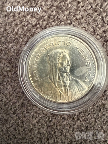 5 швейцарски франка 1951 г. , 15 гр. Сребро ., снимка 2 - Колекции - 52798741