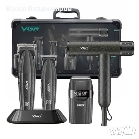 Професионален комплект 4 в 1 VGR V-640 S4: машинка, тример, шейвър и BLDC сешоар