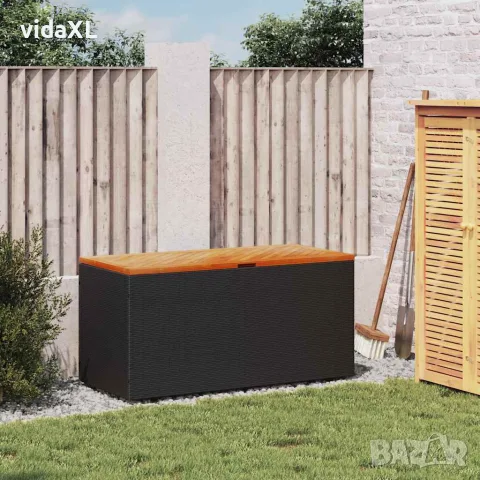 vidaXL Външна кутия за съхранение черна 110x50x54 см PE ратан акация, снимка 3 - Ракли - 56147359