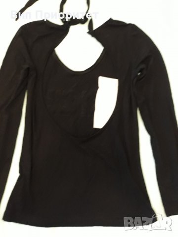 Черна блуза с камъни маркова CELIN в. Много красива , ефектна, гол гръб, връзване зад врата , снимка 12 - Ризи - 37445087
