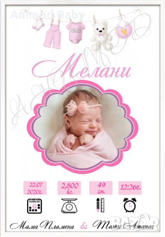Рамка за бебе / визитка / снимка , персонализиран подарък за новородено, снимка 10 - Мебели за детската стая - 34295215
