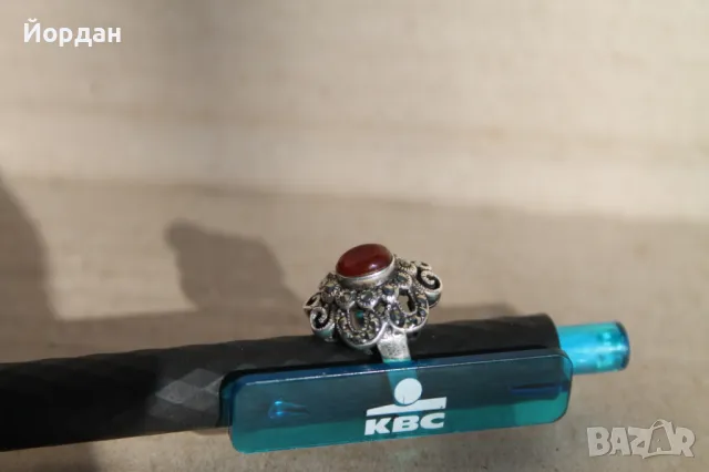 Дамски сребърен пръстен камънъни маркезит и карнеол, снимка 6 - Пръстени - 48425793