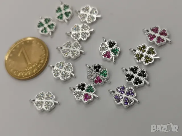 Дамска гривна със сребърна детелина с циркони, 925 сребърни елементи, снимка 7 - Гривни - 47403293