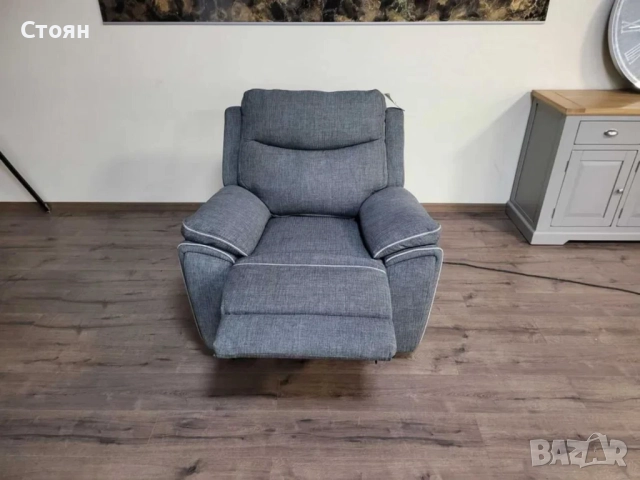 Сив фотьойл от плат с електрически релаксиращ механизъм, снимка 5 - Дивани и мека мебел - 51955597