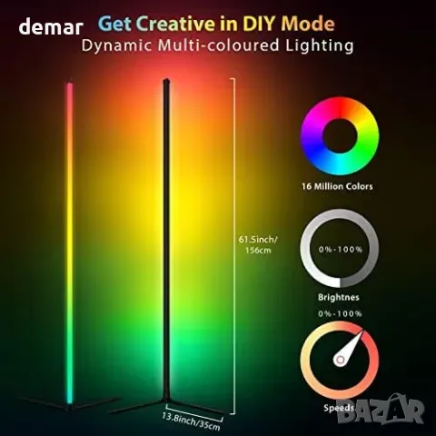Ъглова подова RGB LED лампа, 156,21 см, с приложение и дистанционно, снимка 3 - Други стоки за дома - 56011784