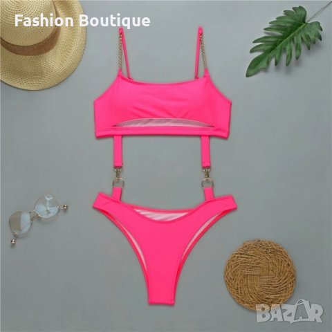 Уникален бански със синджири розов цял, снимка 3 - Бански костюми - 44271874