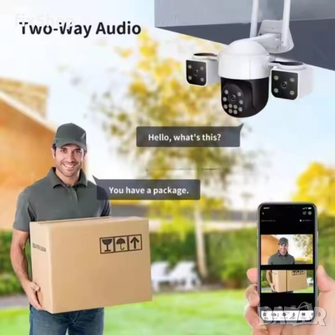 V380-A10 ТРОЙНА IP Камера ( APP:V380) Въртяща водоустойчива WiFi камера с 3 обектива, снимка 5 - Друга електроника - 53194639