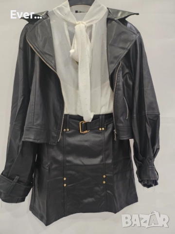 Сет от кожено яке,кожена пола и риза, снимка 2 - Поли - 52440548