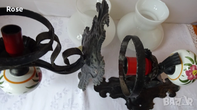 Два вентидж стенни лампи (аплици) от ковано желязо, снимка 9 - Лампи за стена - 53970251