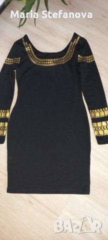 Черна елегантна рокля със златисти елементи , снимка 3 - Рокли - 35634217