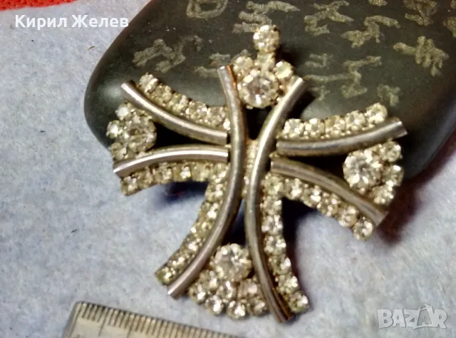 СРЕБРИСТ ВИНТИДЖ АРТ КРЪСТОВИДЕН ПЕНДАНТ с ФАСЕТИРАНИ КРИСТАЛИ 48829, снимка 4 - Колиета, медальони, синджири - 48842251