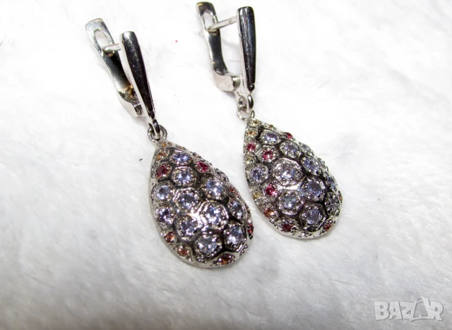 925 сребърни обеци с танзанит и гранат родолит, подходящи за подарък, снимка 2 - Обеци - 50779773