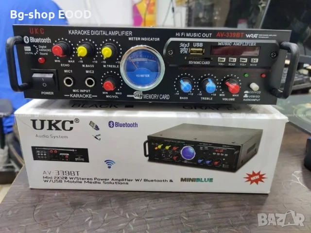 Усилвател UKC AV-339B с Bluetooth и караоке, FM, SD, USB, BLT, 2x120W 