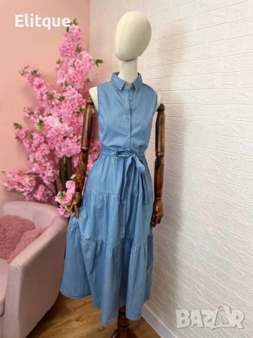 дълга рокля Деним с копчета , снимка 4 - Рокли - 53170564