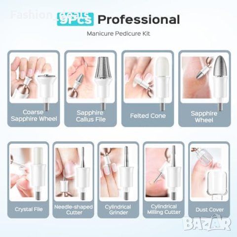 Нов Професионален Комплект Маникюр: Електрическа Пила, 5 Скорости, LED, снимка 7 - Друга електроника - 42745118