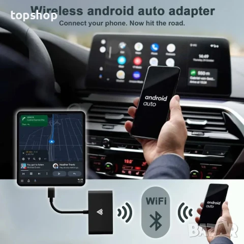 НОВ Безжичен адаптер, съвместим с Android Auto за автомобили, черен, снимка 4 - Аксесоари и консумативи - 50502565