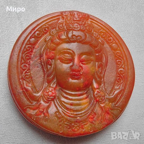 МЕДАЛЬОН ОТ ЕСТЕСТВЕН НЕФРИТ ВИСУЛКА ТАЛИСМАН АЗИАТСКА БОГИНЯ