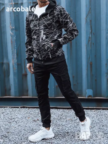 Мъжки суичър с цип и качулка, снимка 2 - Суичъри - 47538703