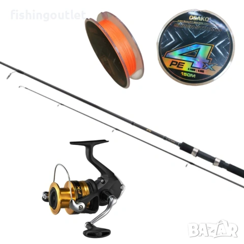 Спининг комплект Shimano . Въдица 2.40м 10-30гр акция, макара 2500 с 3 лагера и плетено влакно 150мт, снимка 2 - Такъми - 54111665