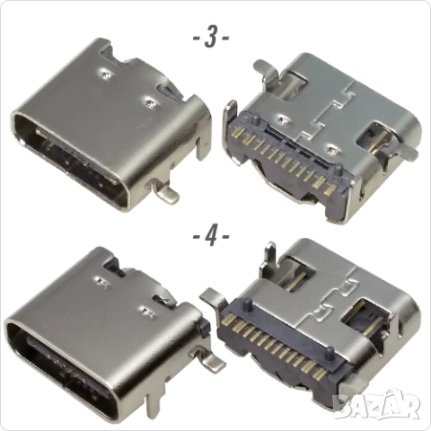 Букса конектор USB Type-C  16 pin ,17 pin USB 3.1 , USB 3.2 SMT Connector, снимка 3 - Ремонт на друга електроника - 50675457