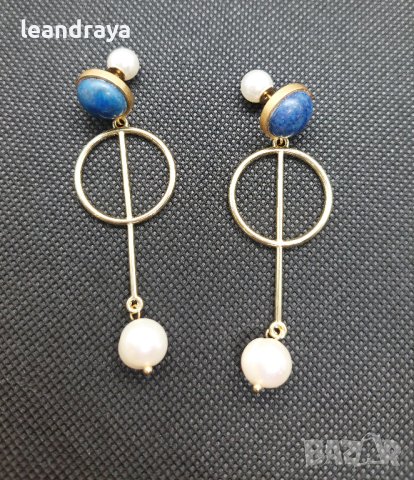 Обеци лазурит и перла, снимка 2 - Обеци - 44451443