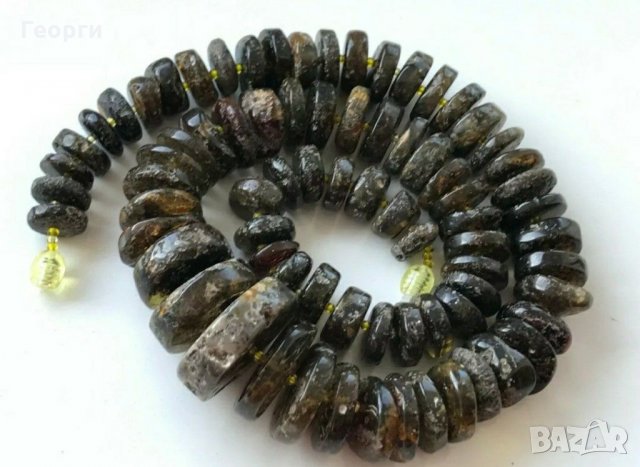 Древен Изключително рядък висококачествен черен Балтийски кехлибар 73.14 грама. , снимка 5 - Колиета, медальони, синджири - 29435155