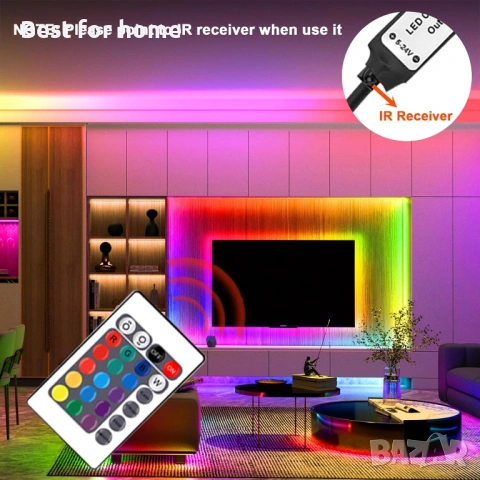 Комплект LED ленти HOUHUI, 2x6.56 фута RGB LED светлинна лента за 40-60 инча телевизор, снимка 6 - Лед осветление - 54194586