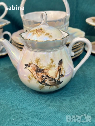 Руски порцелан-нов рядък сервиз Птици, Коростен, СССР, снимка 11 - Сервизи - 54089690