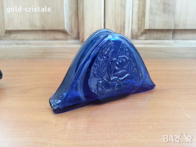  стъклен салфетник син кобалт, снимка 1 - Антикварни и старинни предмети - 34112314