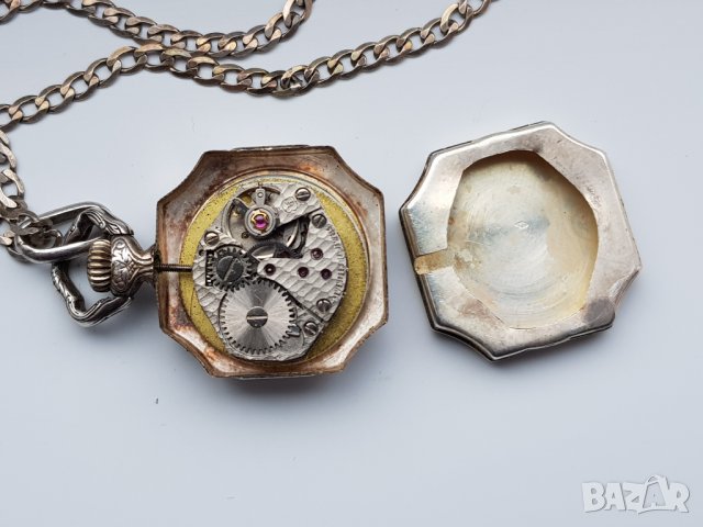Дамски сребърен часовник със сребърна верижка, снимка 7 - Дамски - 31485479