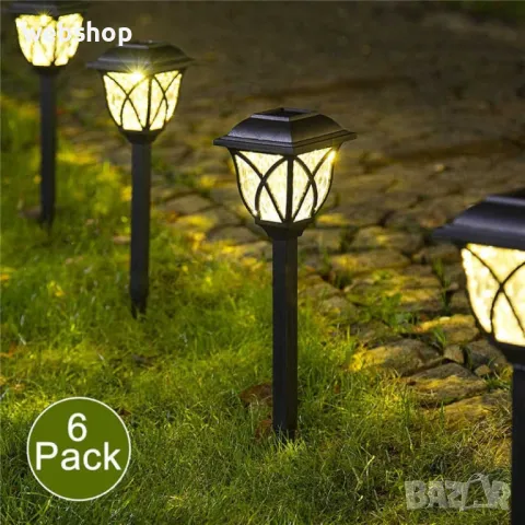 Комплект от 6 x соларни градински лампи тип фенер, черни, снимка 4 - Соларни лампи - 49719637