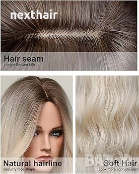 Светло руса омбре перука с тъмни корени на път, снимка 7 - Аксесоари за коса - 52442128