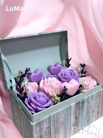 Свещ “Кутия с омайни рози”, снимка 5 - Декорация за дома - 53289283