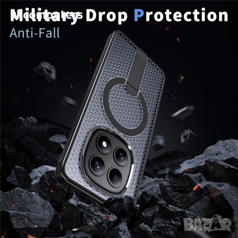 Магнитен калъф за Xiaomi Poco M8 5G / Redmi Note 15 5G с Мрежеста Текстура и Стойка- PC+TPU, 3D Вент, снимка 7 - Калъфи, кейсове - 53259716