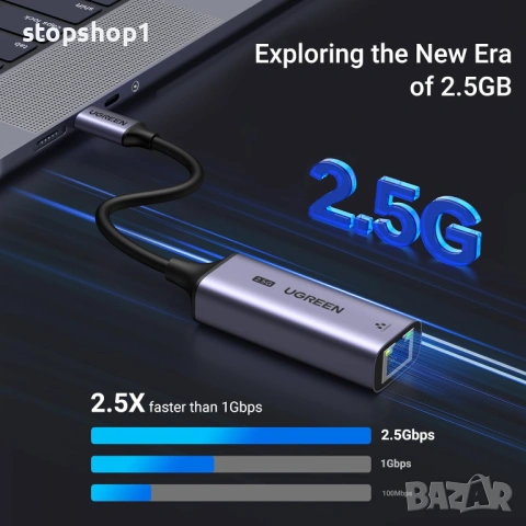 UGREEN USB C към Ethernet адаптер 2.5G, Ethernet адаптер за лаптоп, алуминий, тип C (съвместим с Thu, снимка 8 - Оригинални зарядни - 54227975