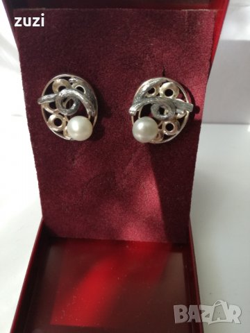  Сребърни обеци с Бяла перла-Сребро проба 925. , снимка 3 - Пръстени - 38354417