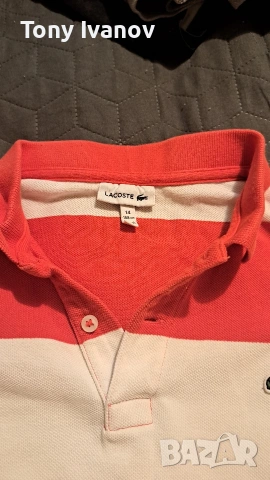 LACOSTE тениска цвят корал за 14 годишно , снимка 2 - Детски тениски и потници - 53905992