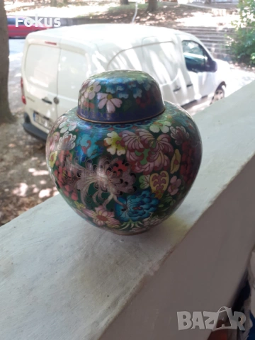 Клоазоне - Страхотен стар буркан с капак бронз емайл, снимка 7 - Антикварни и старинни предмети - 53323541
