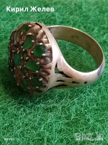 Винтидж Етно стил сребърен пръстен с Смарагди майсторска ръчна изработка 51823, снимка 4 - Пръстени - 52983219