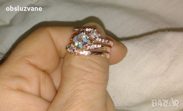 Троен пръстен с диаманти, снимка 2 - Пръстени - 40040270