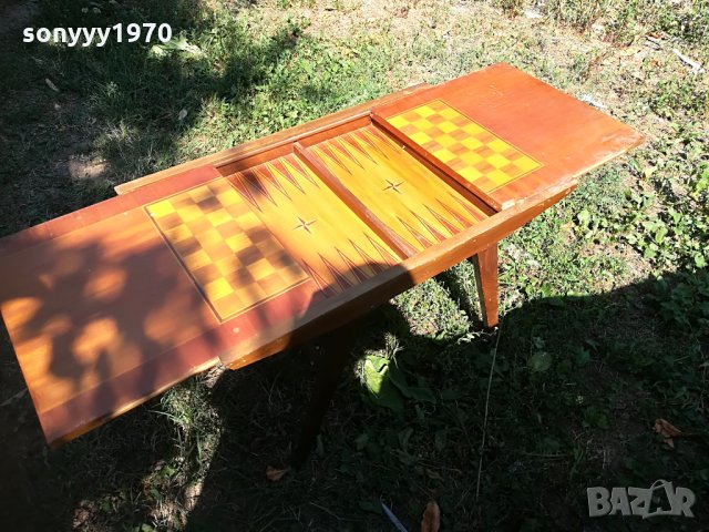 УНИКАТ-ФУРНИР-антика-стара маса табла и шах-90х60х50см-сгъната, снимка 4 - Колекции - 30028351