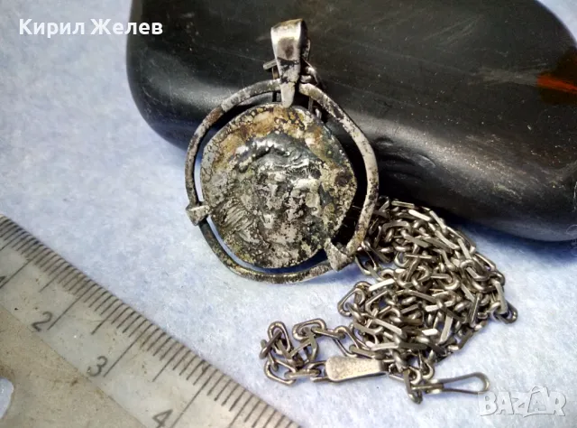 СРЕБЪРЕН МЕДАЛЬОН АРТ РЕПЛИКА КОПИЕ на ДРЕВНА МОНЕНА с СРЕБЪРНА ВЕРИЖКА ОКСИДИРАНО СРЕБРО 925 47522, снимка 4 - Колиета, медальони, синджири - 49328909
