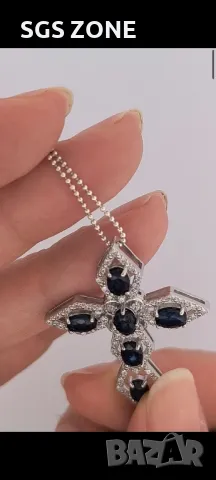 Кръст с Рубини и Сапфири, снимка 5 - Колиета, медальони, синджири - 49575628