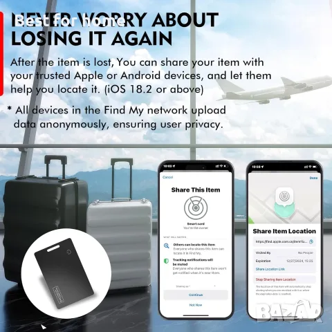 Карта за проследяване на портфейл, тънка Bluetooth тракерка, работи с Apple Find My (само за iOS), снимка 6 - Друга електроника - 55858956