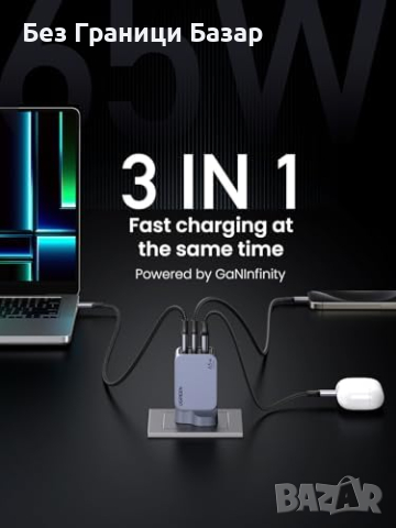 Ново UGREEN Nexode Pro 65W: Бързо 3-Портово USB C Зарядно, снимка 3 - Друга електроника - 44583370